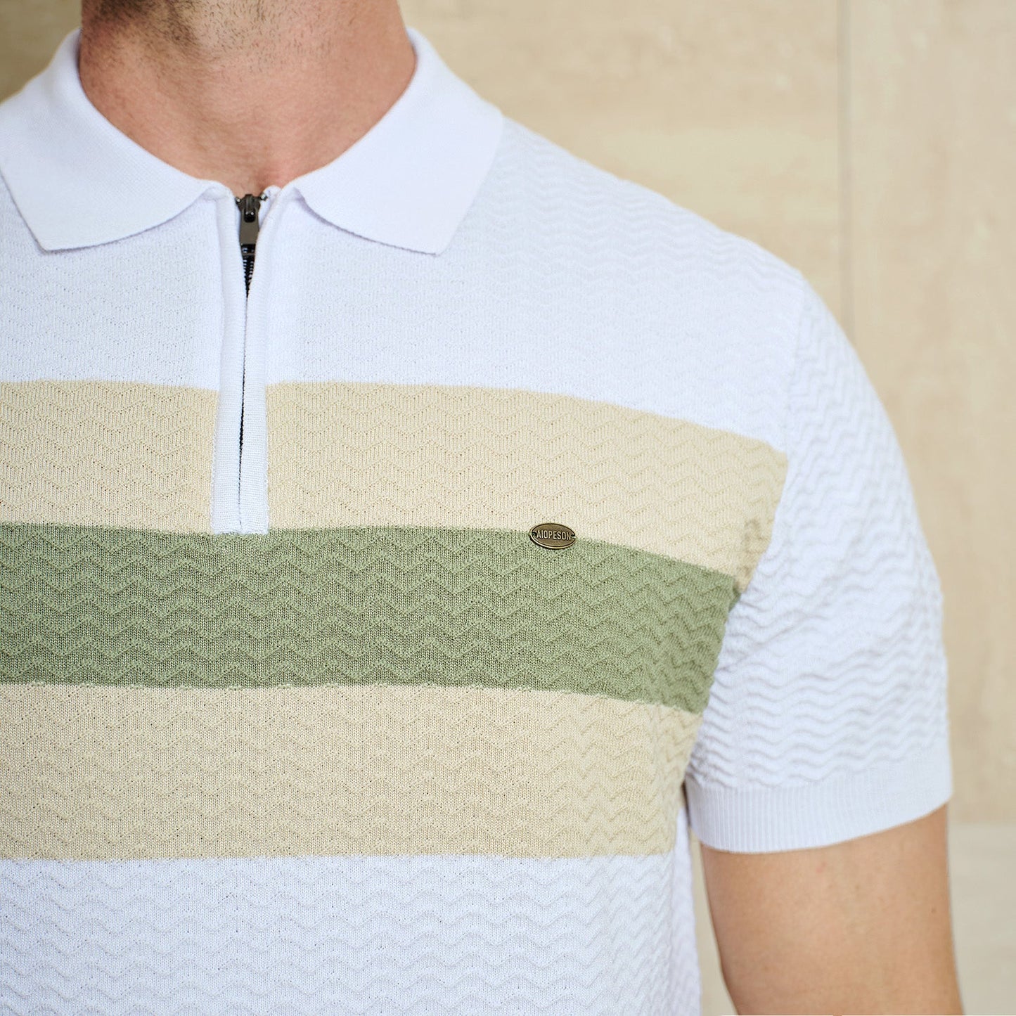 Klassisk Passform Kvart Zip Affärs Casual Textur Polo