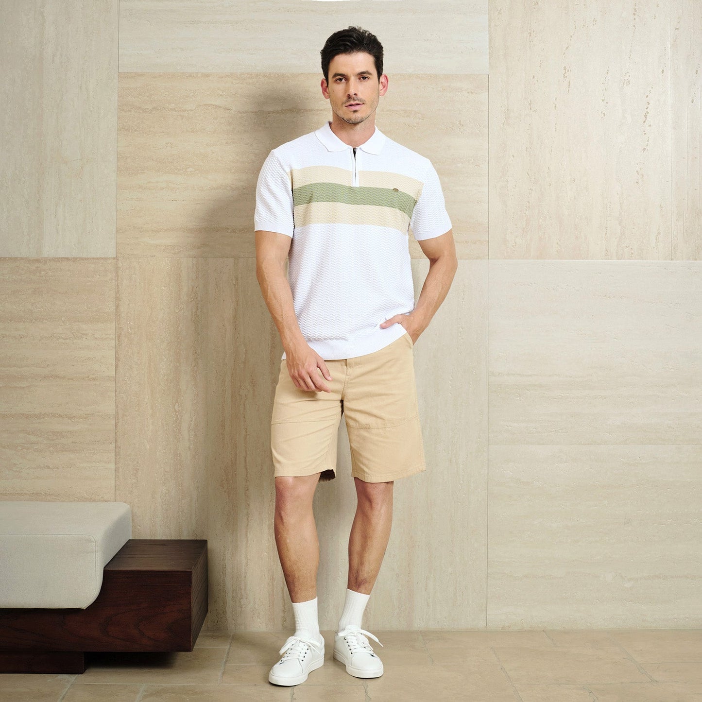 Klassisk Passform Kvart Zip Affärs Casual Textur Polo
