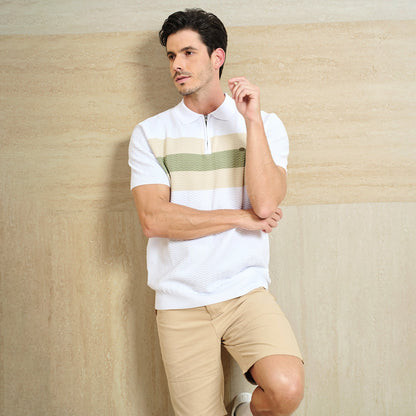 Klassisk Passform Kvart Zip Affärs Casual Textur Polo