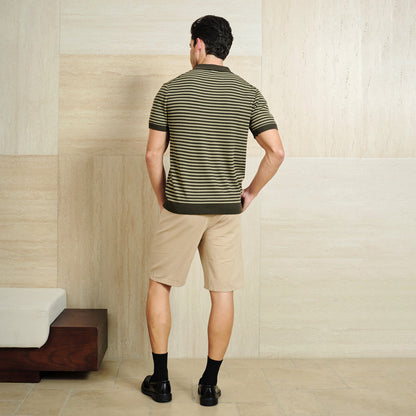Klassisk Passform Randig Textur Stickad Polo T-shirt
