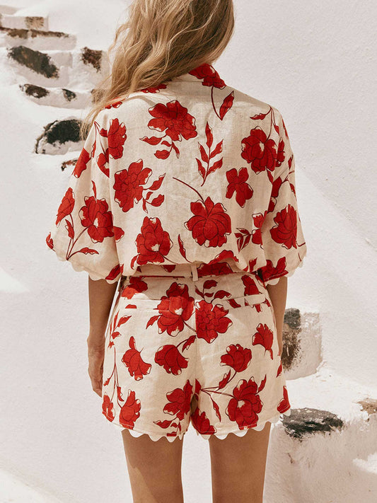 Scarlet Bloom Linne Tvådelat Set