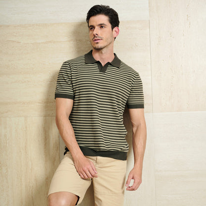 Klassisk Passform Randig Textur Stickad Polo T-shirt