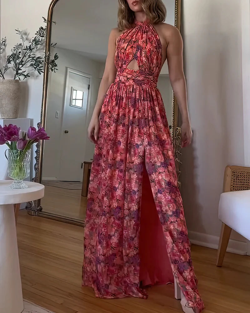 Isa Luna | Rygglös Maxiklänning med Blommönster