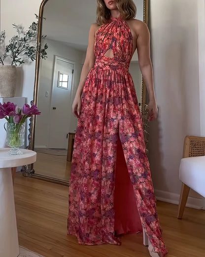 Isa Luna | Rygglös Maxiklänning med Blommönster