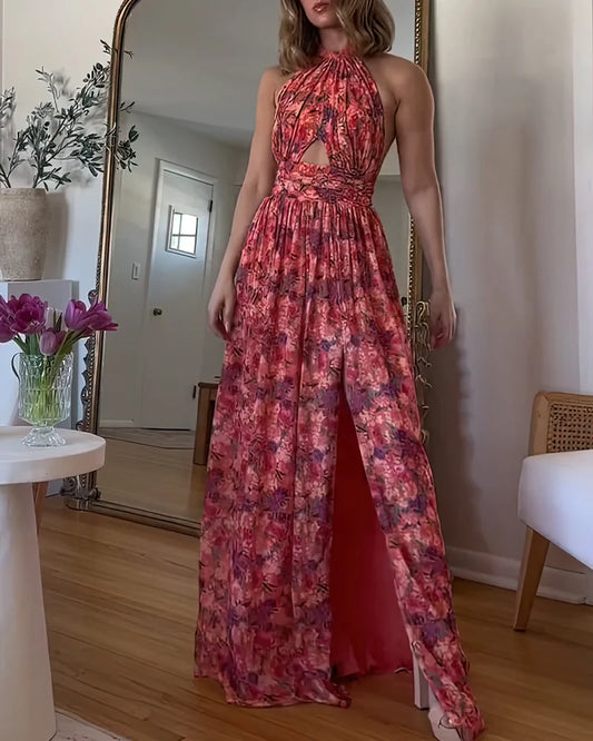 Isa Luna | Rygglös Maxiklänning med Blommönster