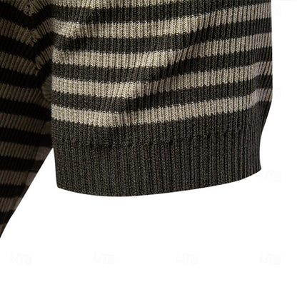 Klassisk Passform Randig Textur Stickad Polo T-shirt