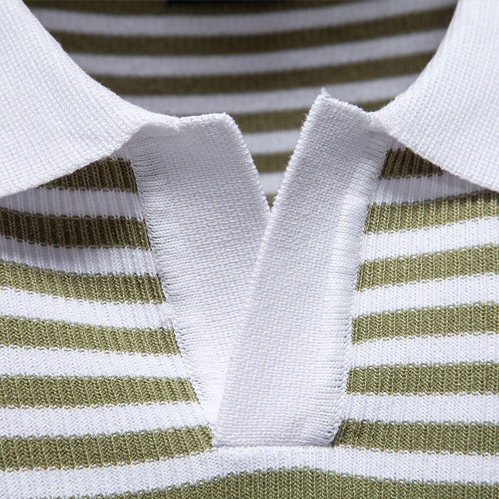 Klassisk Passform Randig Textur Stickad Polo T-shirt