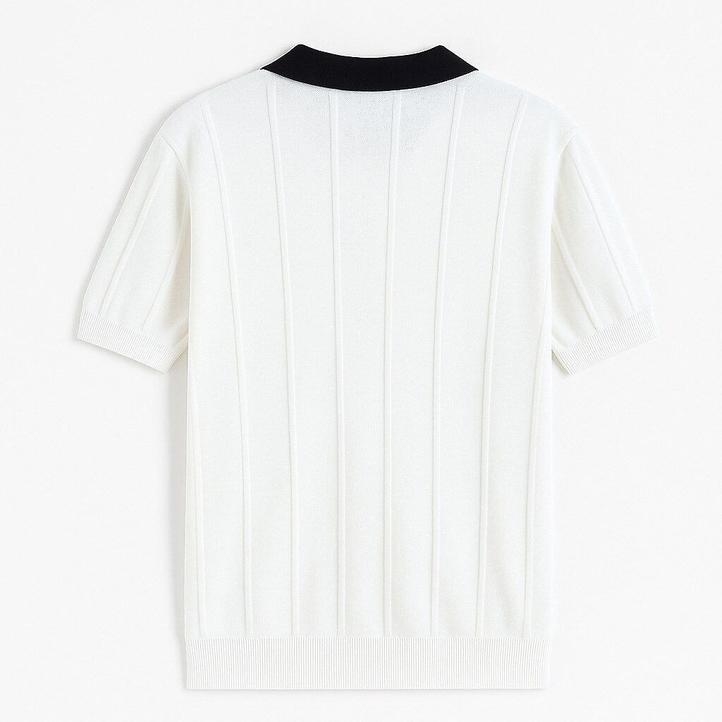 Vertikal Ribbad Stickad Polo T-shirt