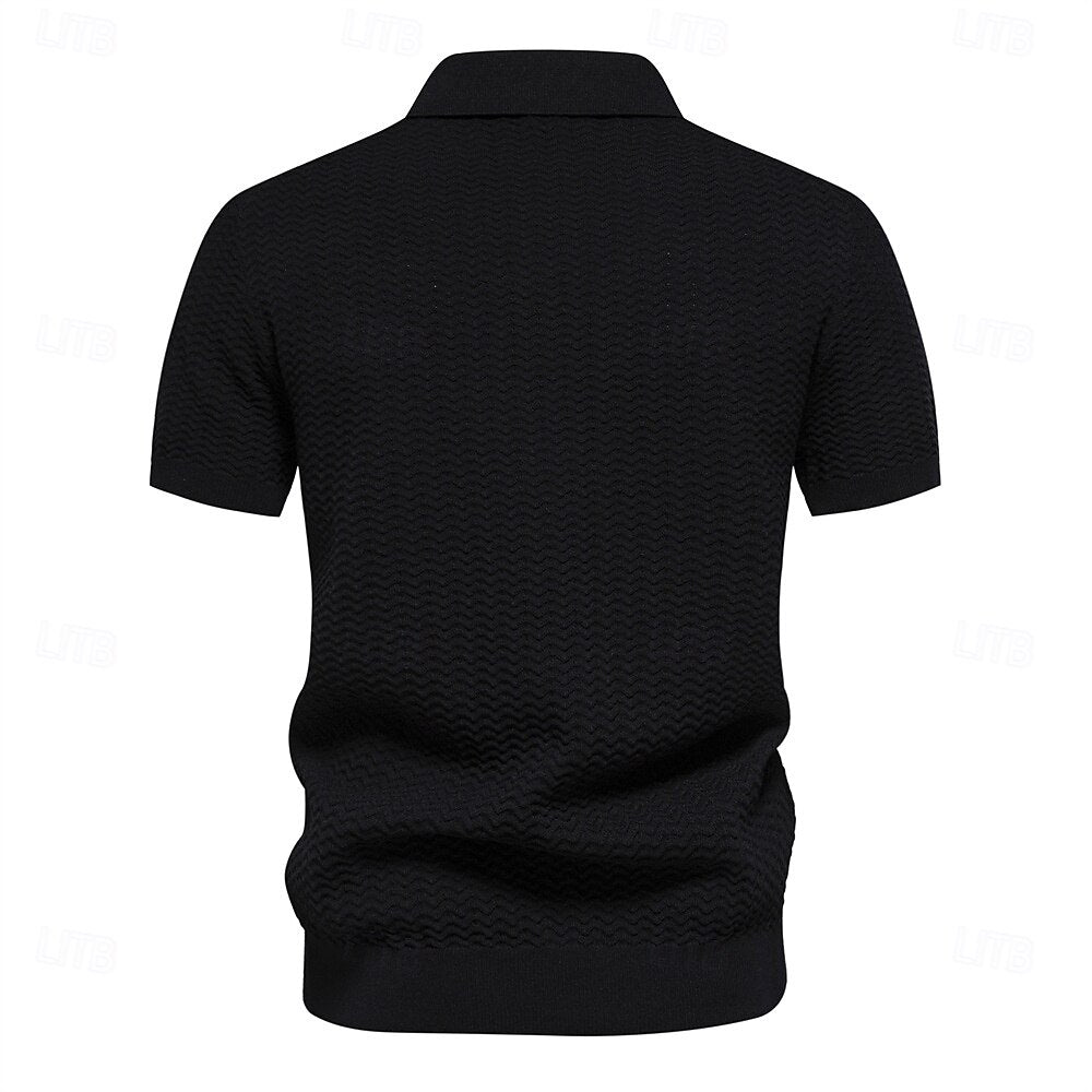 Klassisk Passform Kvart Zip Affärs Casual Textur Polo