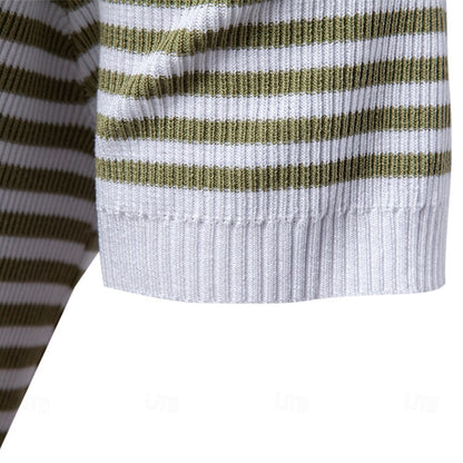 Klassisk Passform Randig Textur Stickad Polo T-shirt