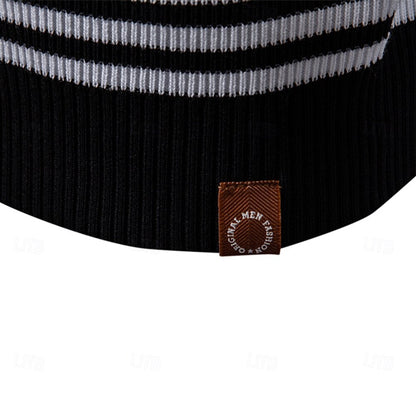 Klassisk Passform Randig Textur Stickad Polo T-shirt