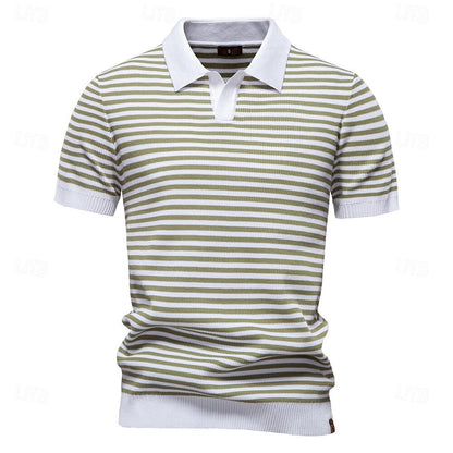 Klassisk Passform Randig Textur Stickad Polo T-shirt