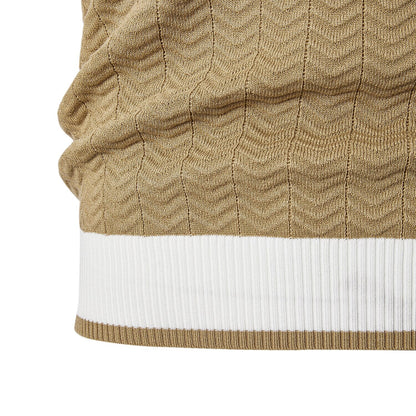 Marinblå Texturerad Jacquard Polo T-shirt