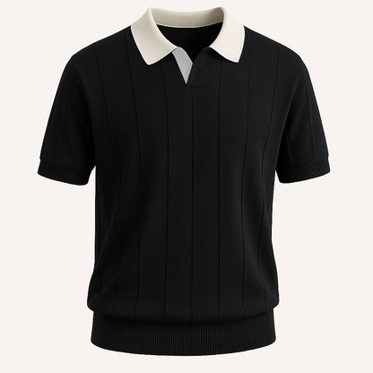Vertikal Ribbad Stickad Polo T-shirt