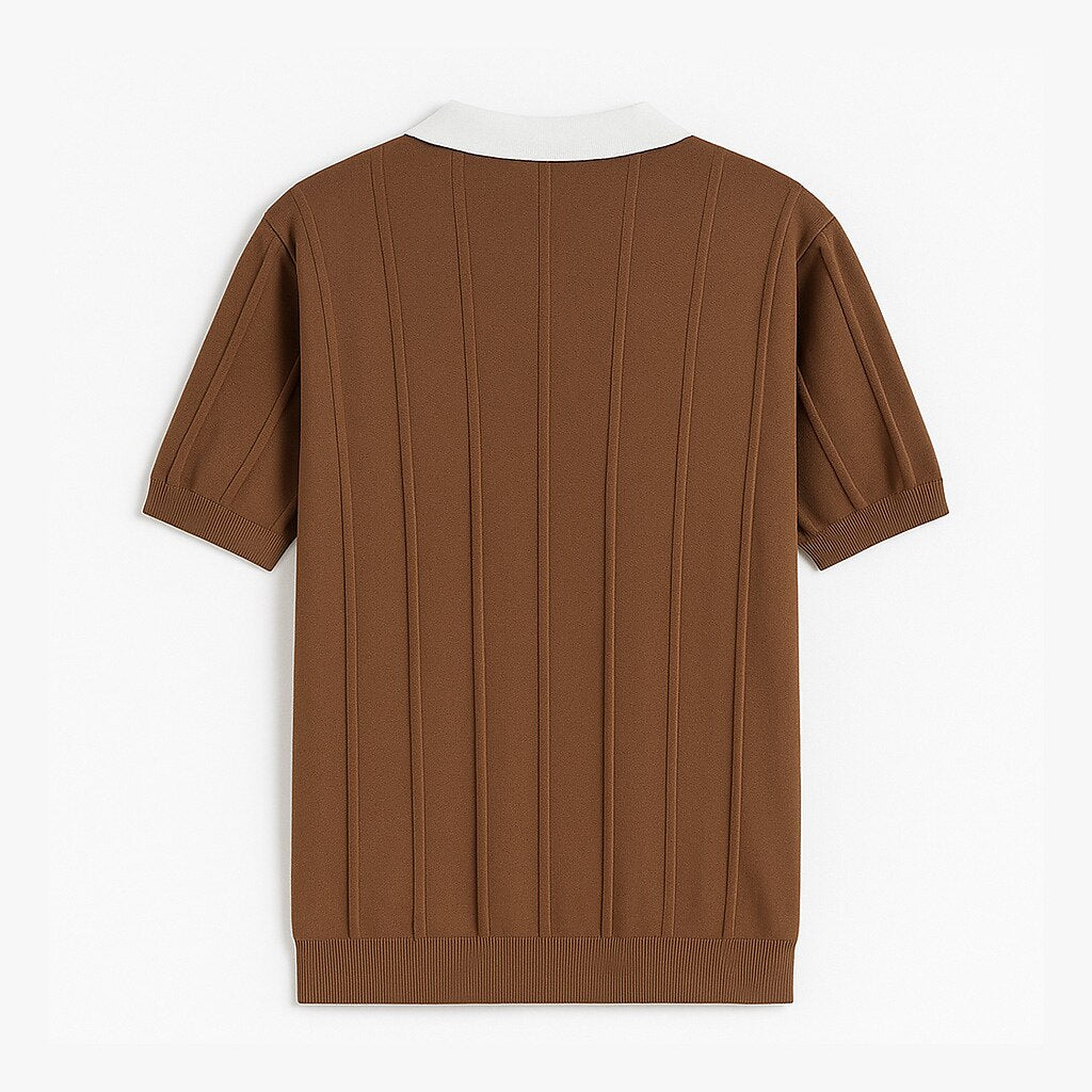 Vertikal Ribbad Stickad Polo T-shirt