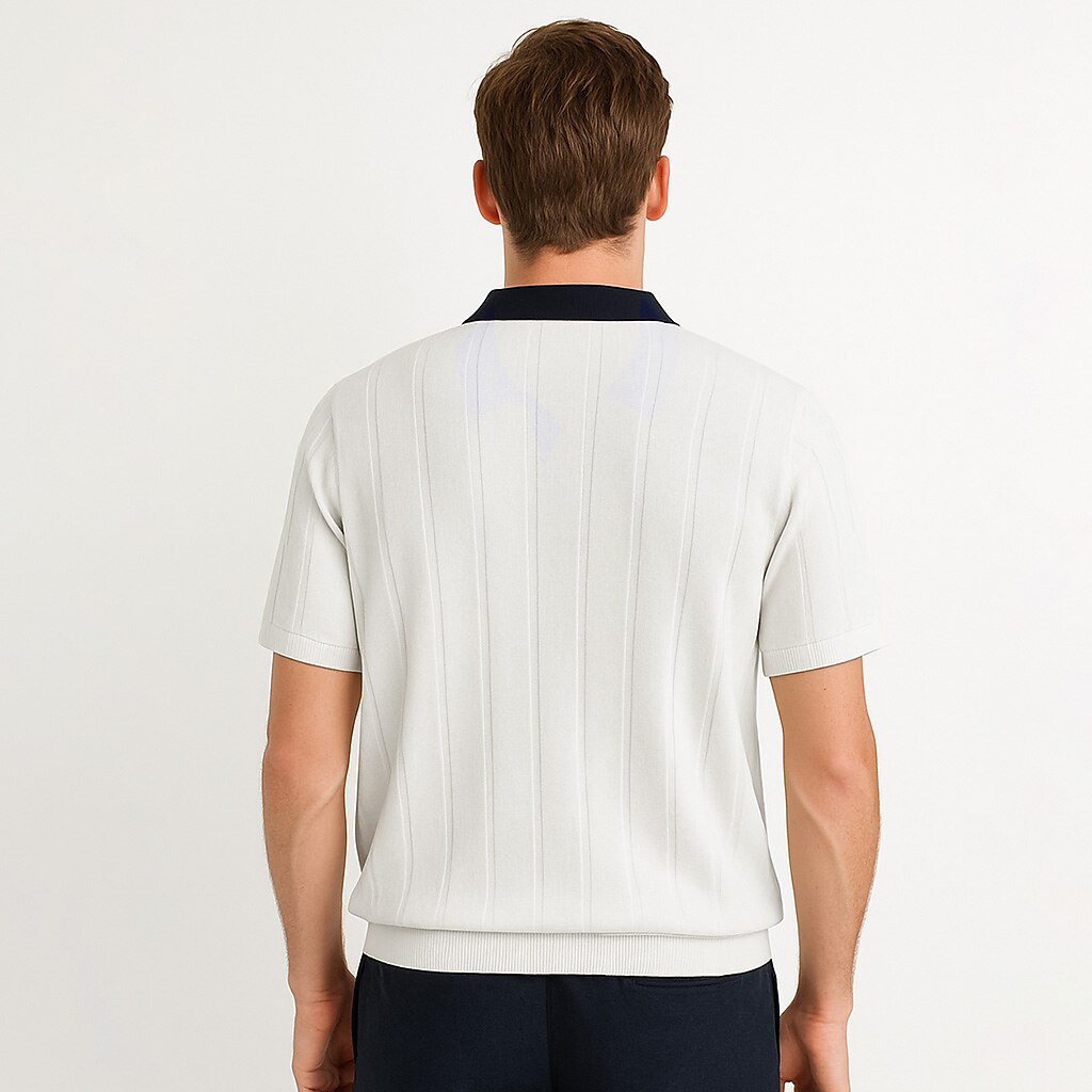 Vertikal Ribbad Stickad Polo T-shirt
