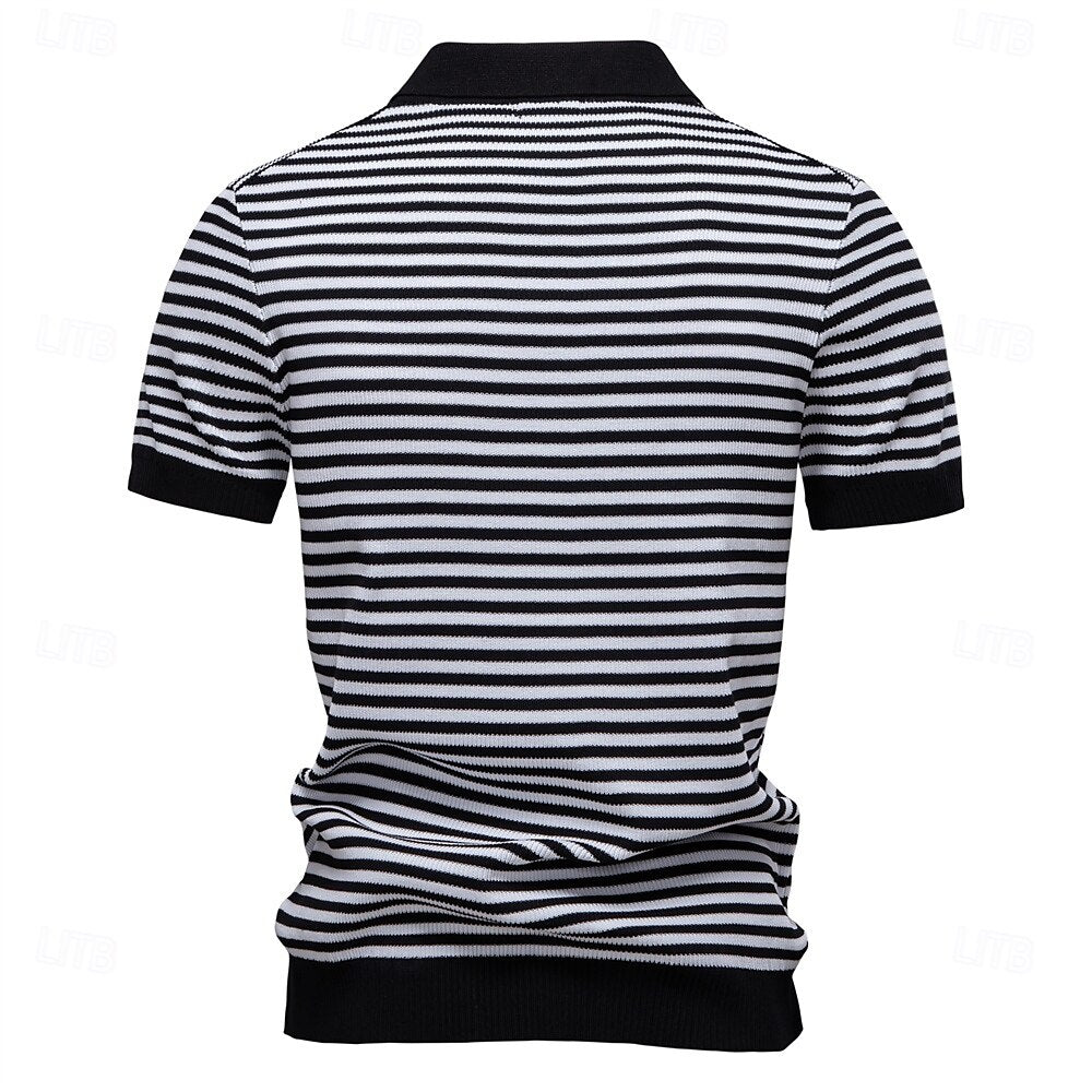 Klassisk Passform Randig Textur Stickad Polo T-shirt