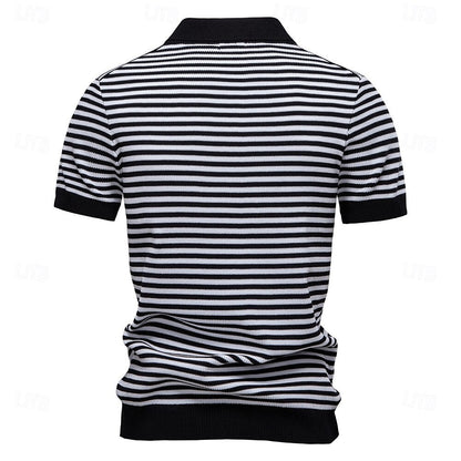 Klassisk Passform Randig Textur Stickad Polo T-shirt