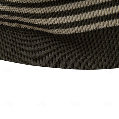 Klassisk Passform Randig Textur Stickad Polo T-shirt