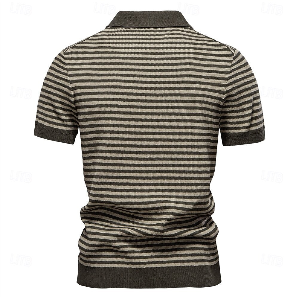 Klassisk Passform Randig Textur Stickad Polo T-shirt