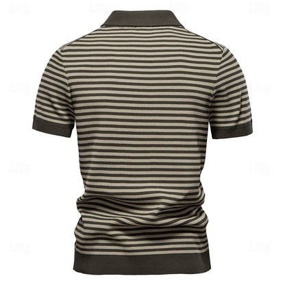 Klassisk Passform Randig Textur Stickad Polo T-shirt