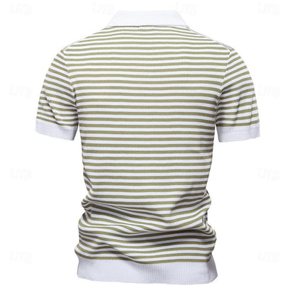 Klassisk Passform Randig Textur Stickad Polo T-shirt