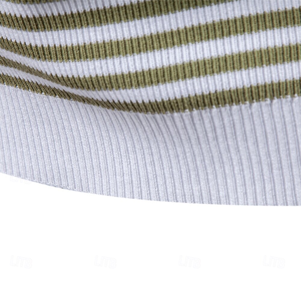 Klassisk Passform Randig Textur Stickad Polo T-shirt