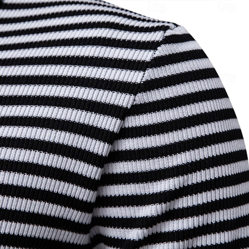 Klassisk Passform Randig Textur Stickad Polo T-shirt