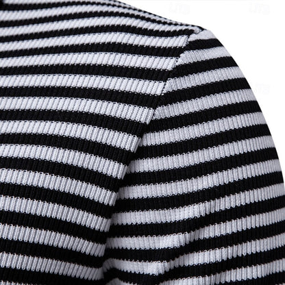 Klassisk Passform Randig Textur Stickad Polo T-shirt