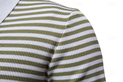 Klassisk Passform Randig Textur Stickad Polo T-shirt