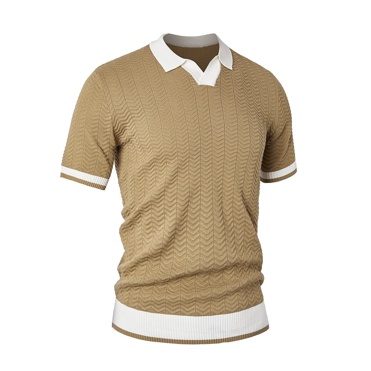 Marinblå Texturerad Jacquard Polo T-shirt