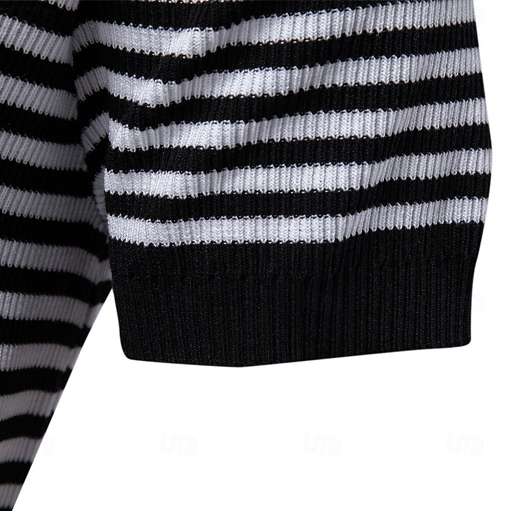 Klassisk Passform Randig Textur Stickad Polo T-shirt