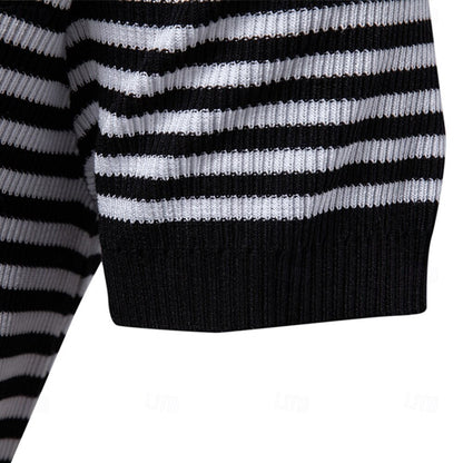 Klassisk Passform Randig Textur Stickad Polo T-shirt