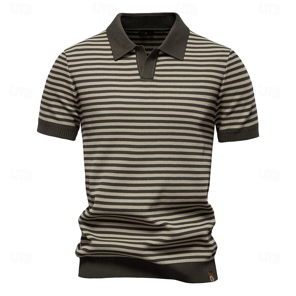 Klassisk Passform Randig Textur Stickad Polo T-shirt