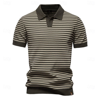 Klassisk Passform Randig Textur Stickad Polo T-shirt