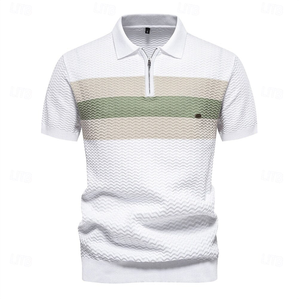 Klassisk Passform Kvart Zip Affärs Casual Textur Polo