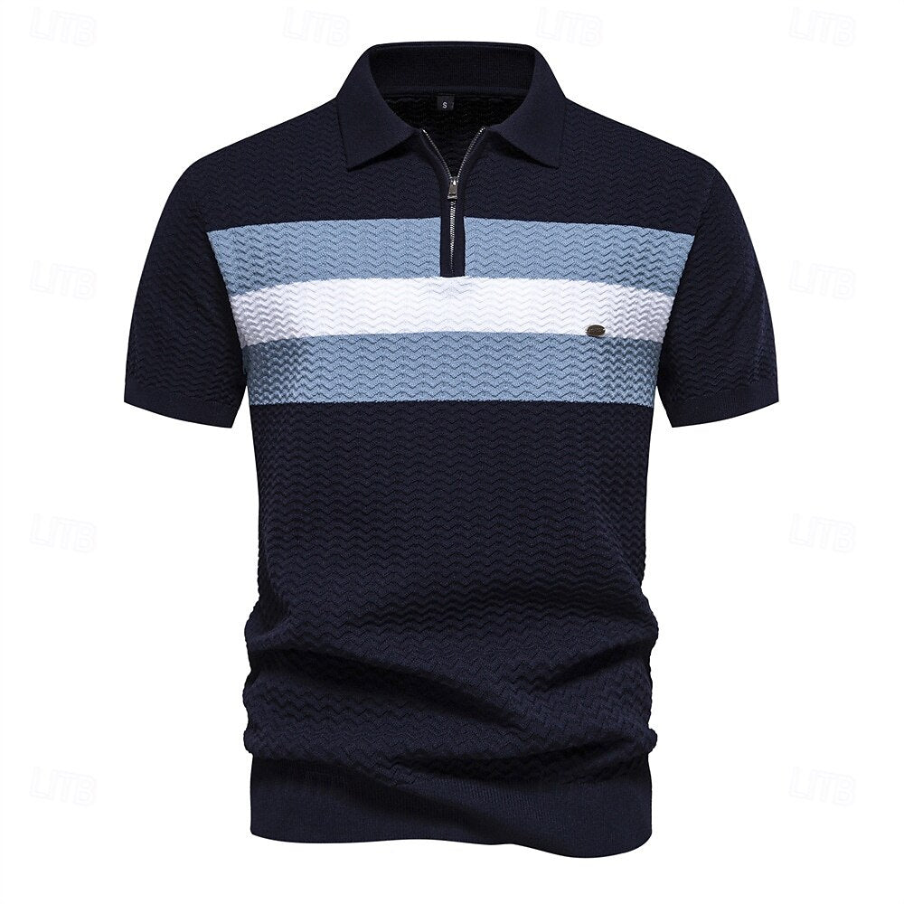Klassisk Passform Kvart Zip Affärs Casual Textur Polo