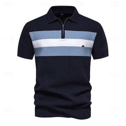 Klassisk Passform Kvart Zip Affärs Casual Textur Polo