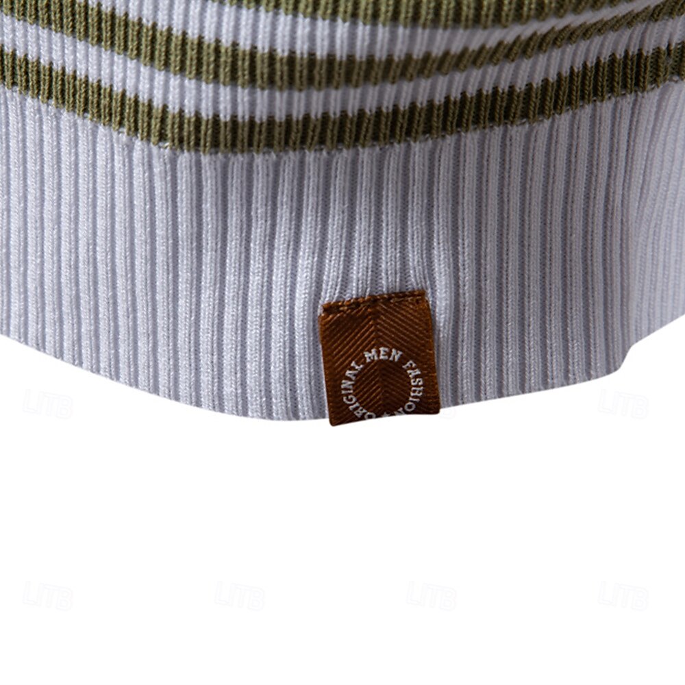 Klassisk Passform Randig Textur Stickad Polo T-shirt